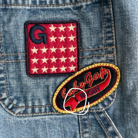 Baby Gap Kids Blue Denim Patches Overalls Vintage Sports Rugby Size 3T - Picture 4 of 11